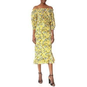 Saloni Grace Yellow Off The Shoulder Midi Dress